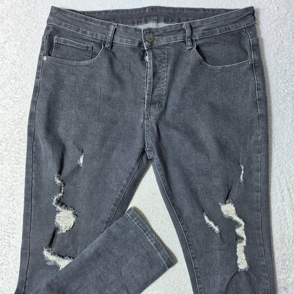Armani Jeans Denim Pants Mens 38/30" Grey Distressed Stretch Button Fly Slim